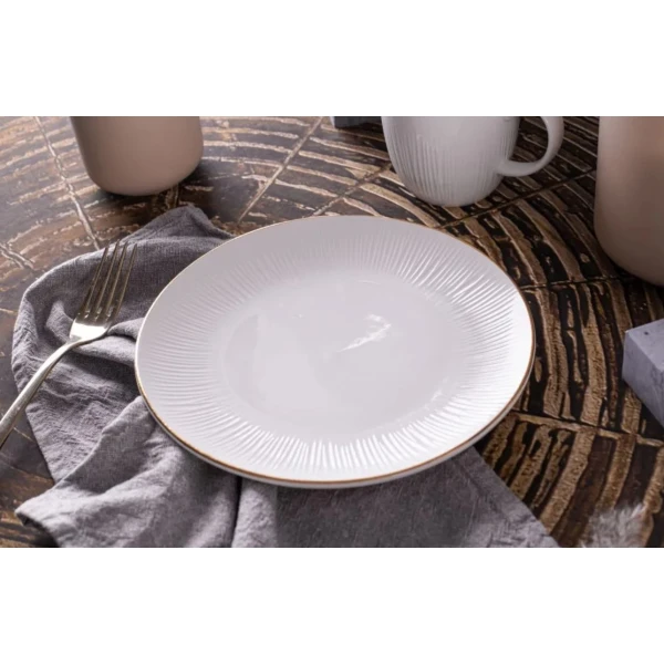 Taldrik kreemjas 25cm kuldse mustrilise äärega rent - Image 3
