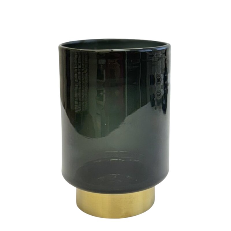 Lillevaas läbipaistev klaasmust alt kuldne ring H17.5cm