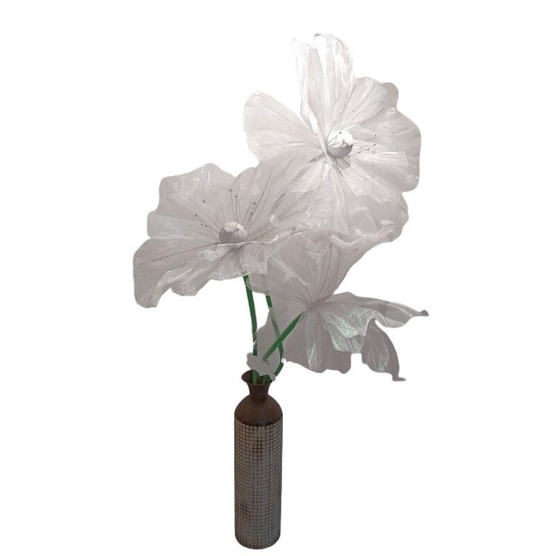 Valge Gigant lill x2 H175H155cm ja 1 valge liblikas H140cm rohelise varrega vaasis