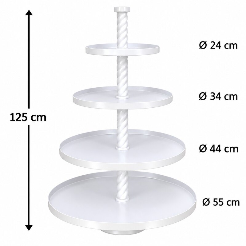 Neljakordne valge korrusvaagen H125cm 55/44/34/24 cm