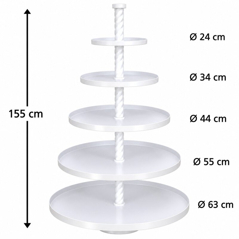 Viiekordne valge korrusvaagen H155cm 63/55/44/34/24 cm