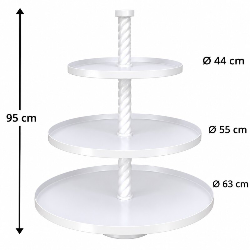 Kolmekordne EXTRA lai valge korrusvaagen H95cm alum 63cm/kesk 55cm/ülem 44 cm