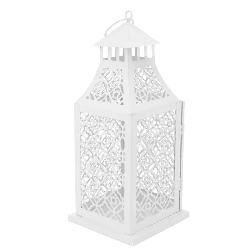 Valge latern mustriga sangaga 12x12cm x H29,5 cm