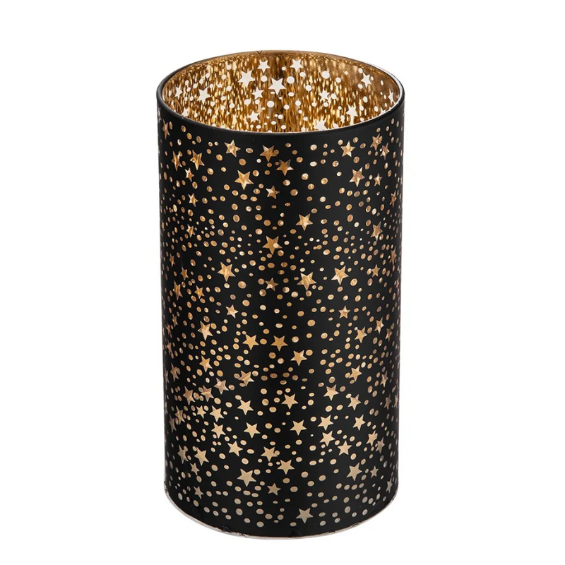 Led klaas lamp tähekestega must Ø8.5cm H12cm